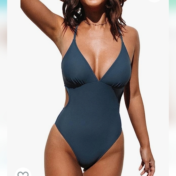Design: This V Neck One Piece Swimsuit Features Spaghetti Straps And Cut Out. Se - Picture 1 of 7